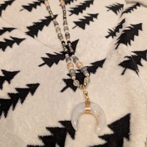 Elegant Gold and White Crescent Pendant Necklace